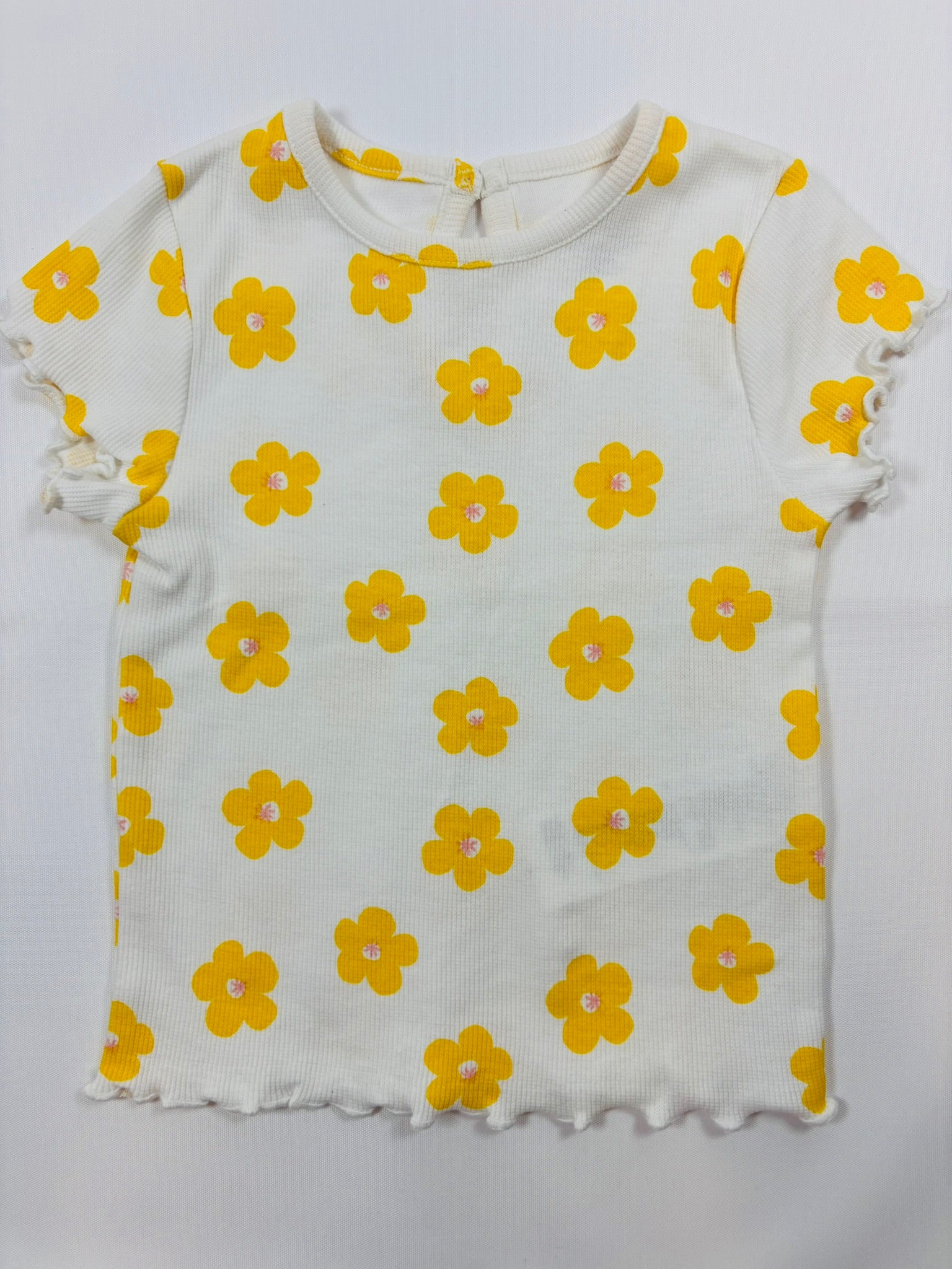 T-shirt fille blanc motif fleurs - Kiabi