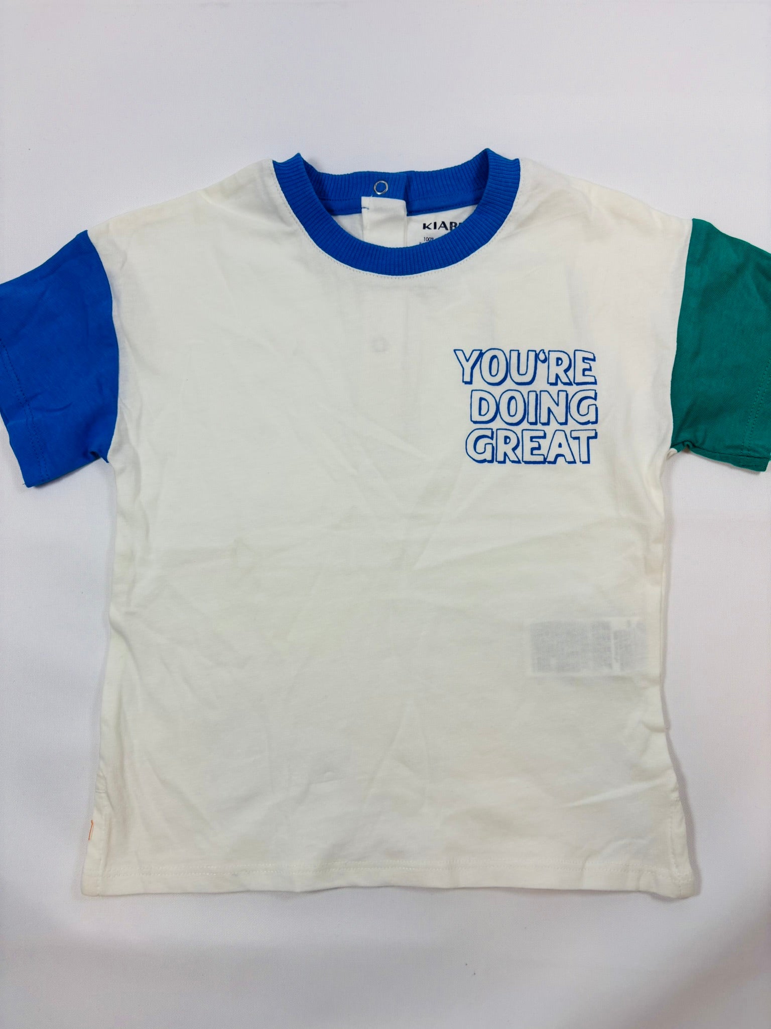 T-shirt Kiabi – Blanc et bleu uni | Taille 86